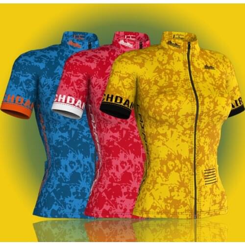 LairschDan New Cycling Women Short Sleeve Bicycle Shirt Pro Team BIke Clothes Blue Red Yellow Cycling Jersey Ropa Ciclismo Mujer