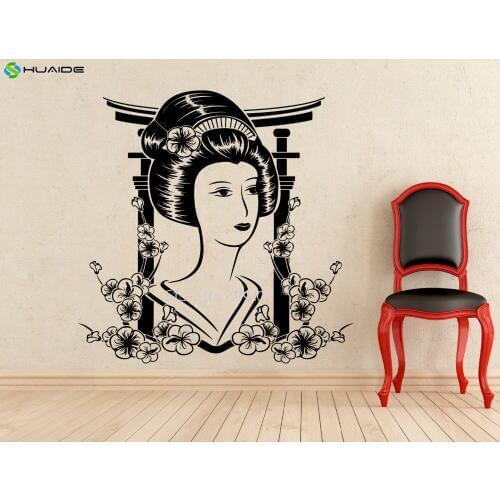 Chinese Girl Floral Pattern Wall Decal Removable Vinyl Wall Sticker Home Interior Murals Art Decoration Vinilos Parede A489