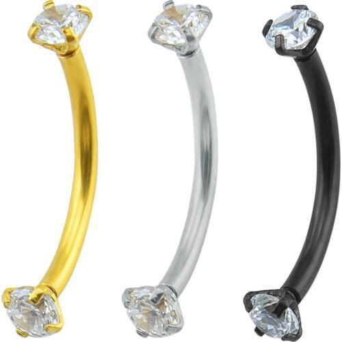 Crystal Eyebrow Ring Stainless Steel Fake Curved Gold Eyebrow Piercing Cartilage Helix Piercing Body Jewelry Labret Nipple Bar