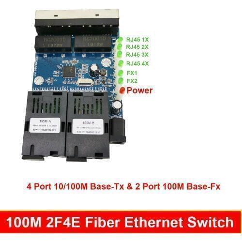 Fast Erhetnet 6 PCS 2F4E 10/100M Ethernet Switch 2 Fiber Port SC 25KM 4 UTP RJ45 Fiber Optical Switch PCBA Board