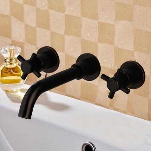 Bathroom Tub Basin Faucet ORB Brass Wall Mounted Sink Mixer Tap Faucet 3 Pcs Black Faucets Dual Handle Sink Mixer Tap