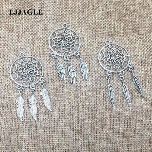Spider Web Metal Fit Earrings Neckalce Diy 3pcs/lot Vintage Silver Tree Leaf Feather Wings Dream Catcher Pendant Charms