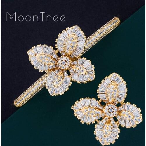 ModemAngel Luxury Flower Leaf Super AAA Cubic Zirconia Women Wedding Bridal Naija Dubai Party Engagement Dress Jewelry Set