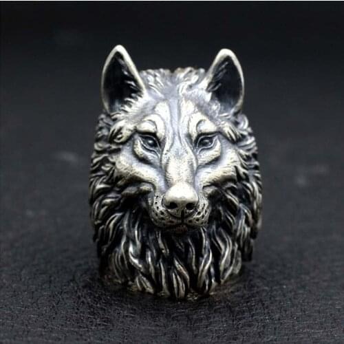 Ofertas Hip Hop Punk Style European and American Retro Ancient Egypt Domineering Wolf Head Mens Ring Size 7-13 Gothic