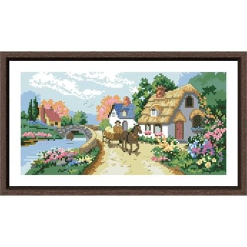 Dreampattern Village serene cross stitch kits spring embroidery needlework sets 18ct 14ct 11ct white cloth DIY handmade