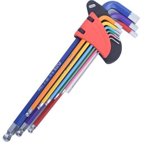 9Pcs 1.5mm-10mm Color Coded Ball-End Hex Allen Key L Wrench Set Torque Long Metric With Sleeve Screwdriver Set Hand Tools Kit