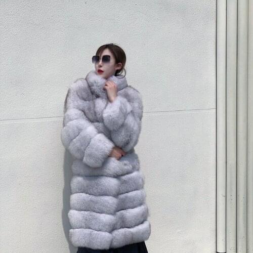 2021 New Luxury Red Silver Fox Fur Hooded Coats Women Winter Warm Outerwear High Quality Genuine Fox Fur Thick Fur Coat