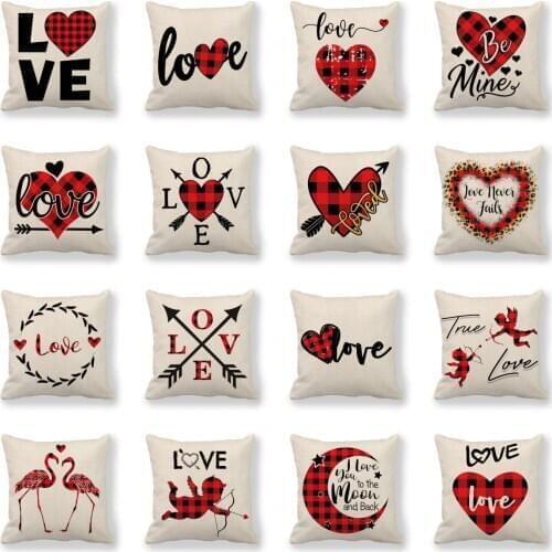 New Creative Red Plaid Love Heart Lolita Cushion Cover Linen Lovers Pillow Cover Hot Sofa Chair Wedding Decorative Pillows Case