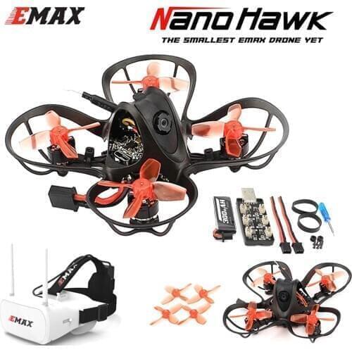 EMAX Nanohawk 65mm 1S Whoop FPV Beginner Indoor Racing Drone FrSky D8 Runcam Nano3 Camera 25mw VTX 5A Blheli_S 5.8G Glasses