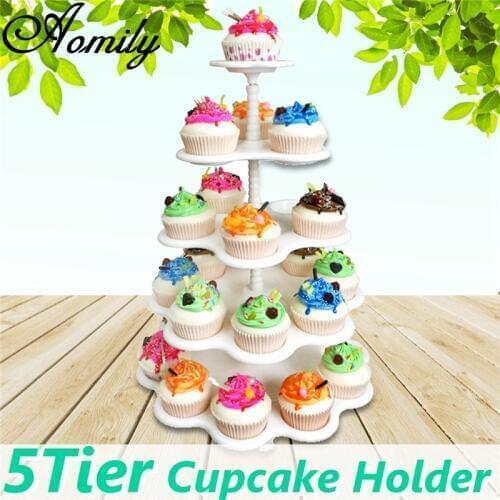 Aomily 5 Tiers Plastic Cupcake Holder Cake Stand White Dessert Display Stand Birthday Party Wedding Decoration Cake Decorating