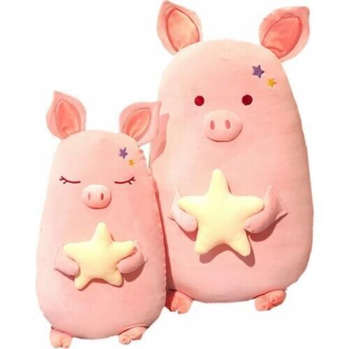 Hug Star Pink Pig Plush Toy 45-80cm pink Piggy Flat Sleeping Pillow Super Soft Hug Messgage Cushion for Girl birthday Gift
