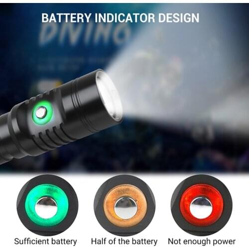Scuba Diving Flashlight 60M Water Sports Waterproof LED Scuba Touch Lamp Underwater Rechargeable Flashlight Torch