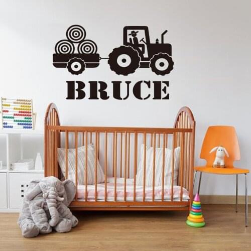 Custom Name Tractor Truck Farm Wall Sticker Boy Room Play Room Personalized Name Trailer Farm Wall Decal Bedroom Vinyl Decor
