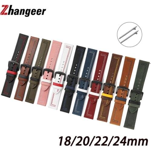 Vintage Watch Band 18mm 20mm 22mm 24mm Quick Release Crazy Horse Leather Strap Watchband For Samsung huawei fossil Smart Watches