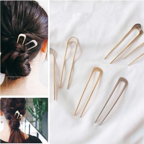 Retro U Shape Hair Clips for Women Girls Shell Metal Gold Color Hairpin Fashion Headwear Jewelry Hair Accessories