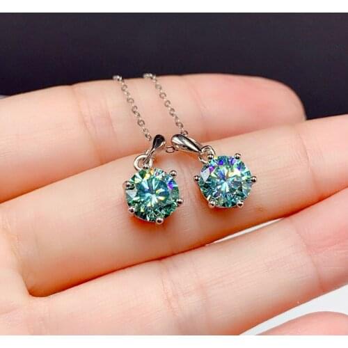 S925 Pure Silver Blue Green Mosan Diamond Pendant 1.0ctD Color VVS1 Level Clarity Hip Hop Trend Necklace Classashionic F