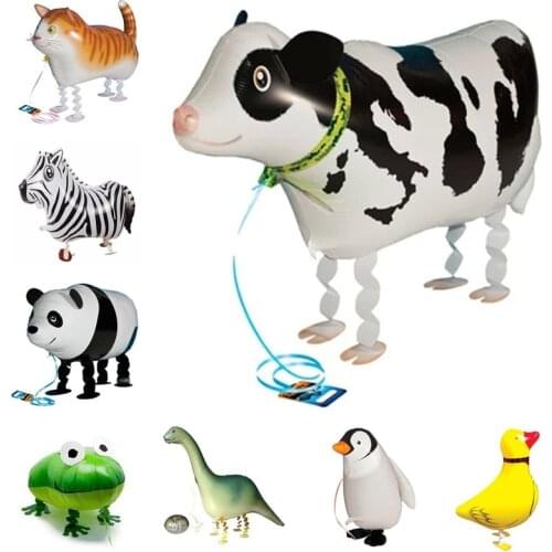 Walking Animals Foil Balloon Pet Walking Cat Cow Frog Helium Balloons Baby Shower Party Birthday Wedding Decorations Kids Toys