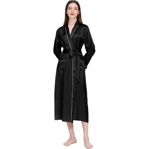 Autumn Winter New Style Kimono Gown Nightgown Woman Pure Color Silk Slippery Close Skin Home Wear