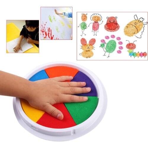 1pc Large 6 Colors Round Ink Pad Children Kids Playing Handprints Plate Finger Painted Graffiti Non-toxic Water Check Stamp Pad