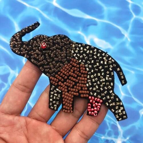 Elephant Animal Badge Beaded Patch Embroidered Applique DIY T-shirt Jacket Coat Sweater Sew On Bag Decoration Patches