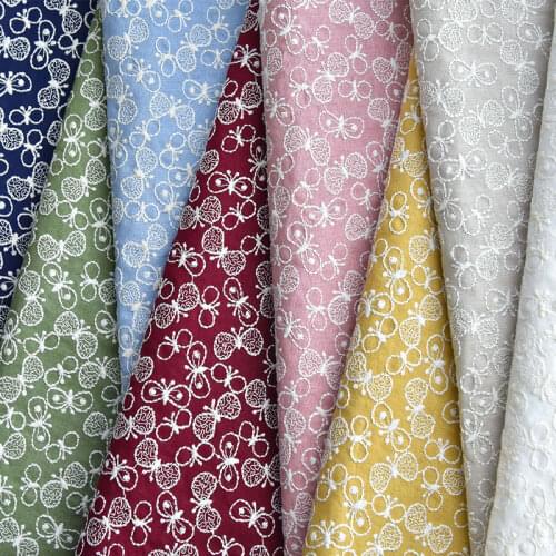 Ramie Cotton Fabric Flat Embroidery Butterflies Hand-made Fashion Houseware Dress Decoration Fabric