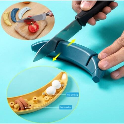 Knife Sharpener Grinder Kitchen Accessories Gadgets Mini Multifunction Banana Design Two-stage Sharpening Tool Grindstone