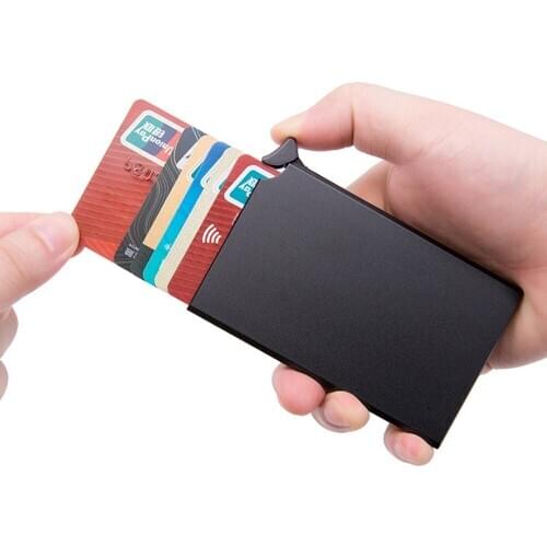 RFID Anti-theft Smart Wallet Thin ID Card Holder Unisex Automatically Solid Metal Bank Credit Card Holder Business Mini