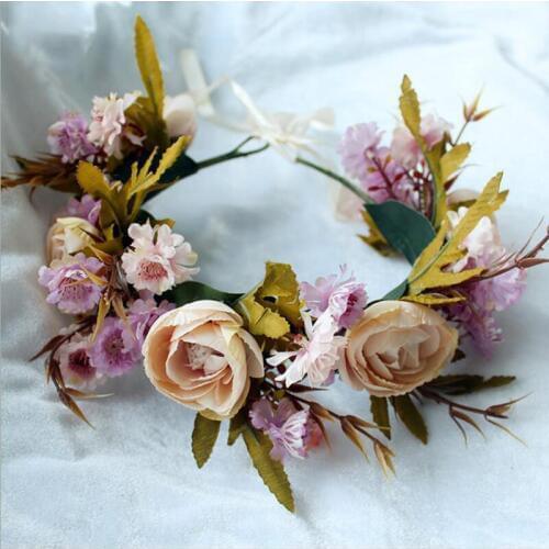 Women Wreath Bridal Purple Flower Crown Headband Kids Party Flower Hairband Korean hair accessories Adjustable Floral Garland