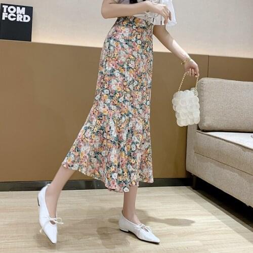 2021 Autumn New High Waist Slim Casual Retro Floral Fishtail Skirt Casual Loose Sweet Women A-line Long Skirt Tide Free Shipping