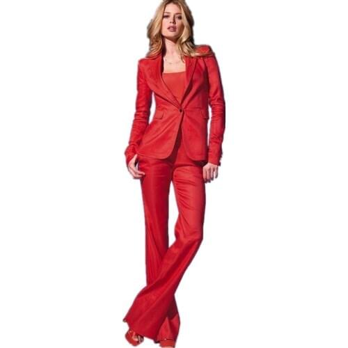 Red Womens Business Suits 2 Piece Set Blazer Formal Pant Suits For Weddings Tuxedo Female Office Uniform Lady Trouser Suit