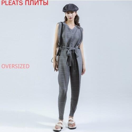 Spring and Autumn Fashion Temperament Is Thinner Lace Jumpsuit Women MIYAKE PLEATS Combinaison Femme Monos Mujer Bodysuit