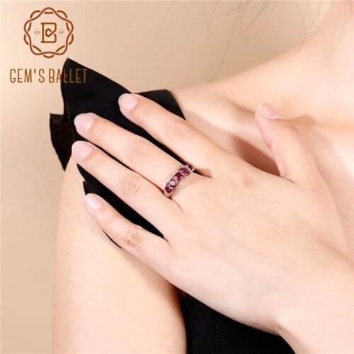 GEMS BALLET Solid 1.84Ct Natural Rhodolite Garnet Ring 925 Sterling Sliver Wedding Band Simple Rings For Women Fine Jewelry