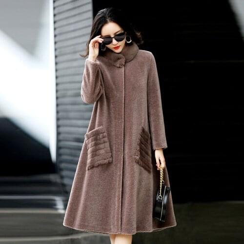 Womens Fur Real Coat Mink Fur Collar 100% Wool Jacket Autumn Winter Coat Clothes 2021 Sheep Shearling Korean Vintage Tops T4068