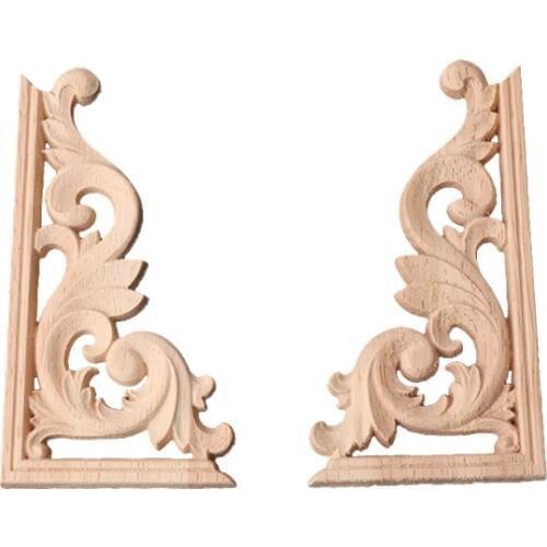 1Pair Wood Carved Corner Onlay Applique Frame Decor Furniture Craft Unpainted M15