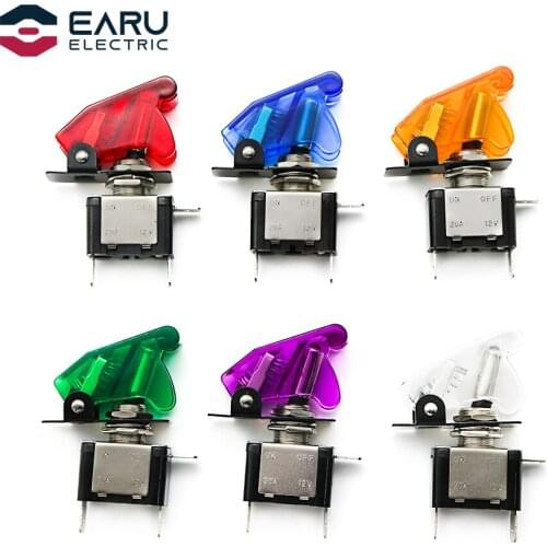 12V 20A Auto Car Boat Truck Illuminated Led Toggle Switch With Transparent Safety Aircraft Flip Up Cover Guard Red Blue Green
