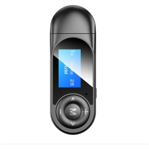 2 in1 Bluetooth 5.0 Adapter LCD Display USB Bluetooth Wireless Receiver Music Audio Transmitter for PC TV Car 3.5mm AUX Adapte