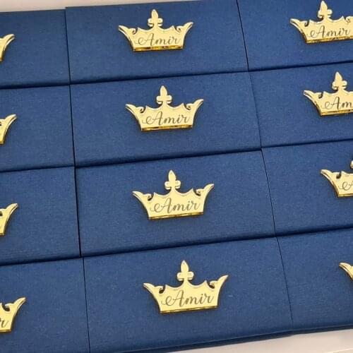 24Pcs Personalized Baby Name Crown Table Favor Decoration Prince Baptism Party Baby Shower Chocolate Bars Centerpieces Decor