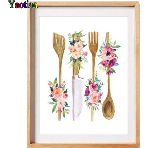 5D Diy Diamond Painting Kits for Kitchen Utensil Floral Embroidery Square Round Full Drill Diamond Pictures Mosaic Cross Stitch
