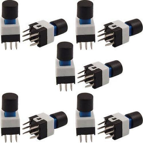 7 x 7mm x 12mm Black Cap Lock Push Button Tact Tactile Switch 6 Pin DIP