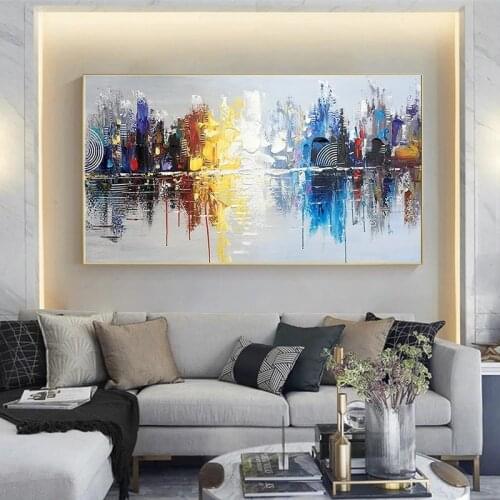 Abstract Graffiti Wall Art Hand Painted Cityscape Modern Canvas Paintings Cuadros Wall Art Pictures for Home Decor (No Frame)