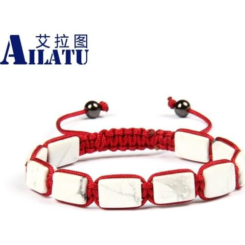Ailatu Wholesale 10pcs/lot Top Quality 8x12mm White Howlite Marble Stone Square Macrame Bracelet Mens Luxury Brand Jewelry