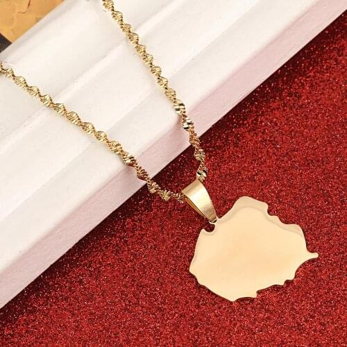 Stainless Steel Gold Color Polska Map Pendant Necklace Fashion Map of Poland Chain Jewelry