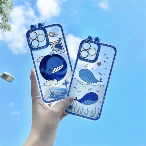 Ins fun stereo whale cartoon Phone Case for iPhone 12 mini 11 promax XS MAX 8 7 Plus X XS XR SE2020 Transparent cover