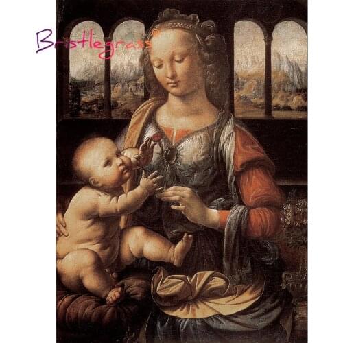 BRISTLEGRASS Wooden Jigsaw Puzzle 500 1000 Piece Madonna Carnation Leonardo Da Vinci Educational Toy Collectibles Painting Decor