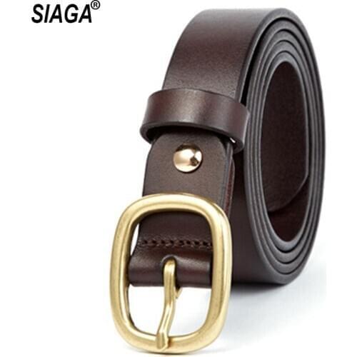 Brand Design Brass Buckle Belt Top Quality Pure Cow Cowhide Leather Belts Women Retro Female Accessories Jeans FCO223