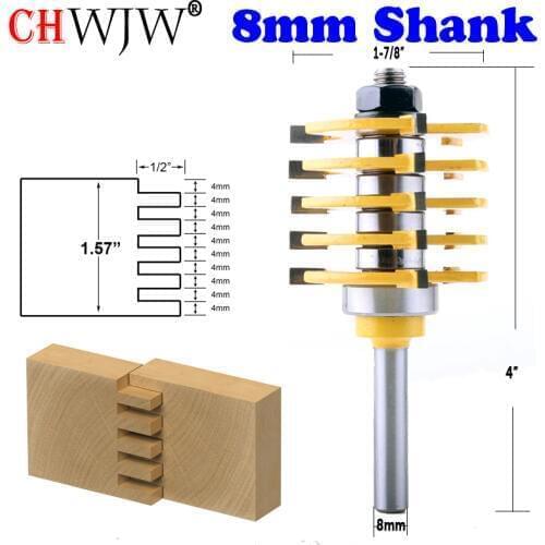 CHWJW 8mm Shank 1pc Box Joint Router Bit - Adjustable 5 Blade - 3 Flute For Wood Cutter Tenon Cutter for Woodworking Tools