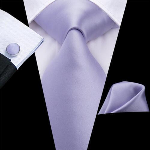 Ties for Men Solid Purple Tie Set Pocket Square Cufflinks Cravat for Wedding Party Wedding Formal Necktie C-3263 Dropshiping