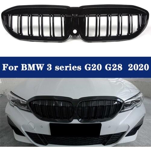 Glossy Black Car Front Racing Grills Dual Line Kidney Grille For BMW G20 G28 2020 3 Series ABS Moulding Styling