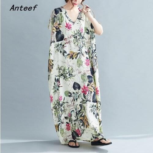 Cotton satin vintage floral dresses for women casual loose maxi long sun summer beach woman dress elegant clothes 2021