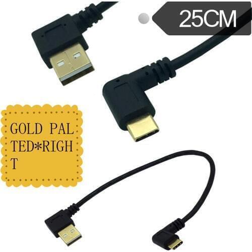 Left right Angled 90 Degree Gold-plated USB3.1 type-c USB Male to USB maleright DataCharge connector Cable 25cm for Tablet phone